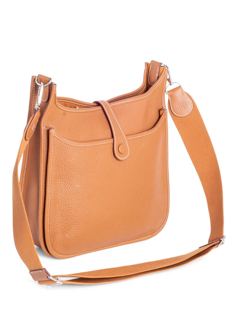 Hermes Clemence Leather Evelyne III MM Messenger Bag Gold Brown-designer resale