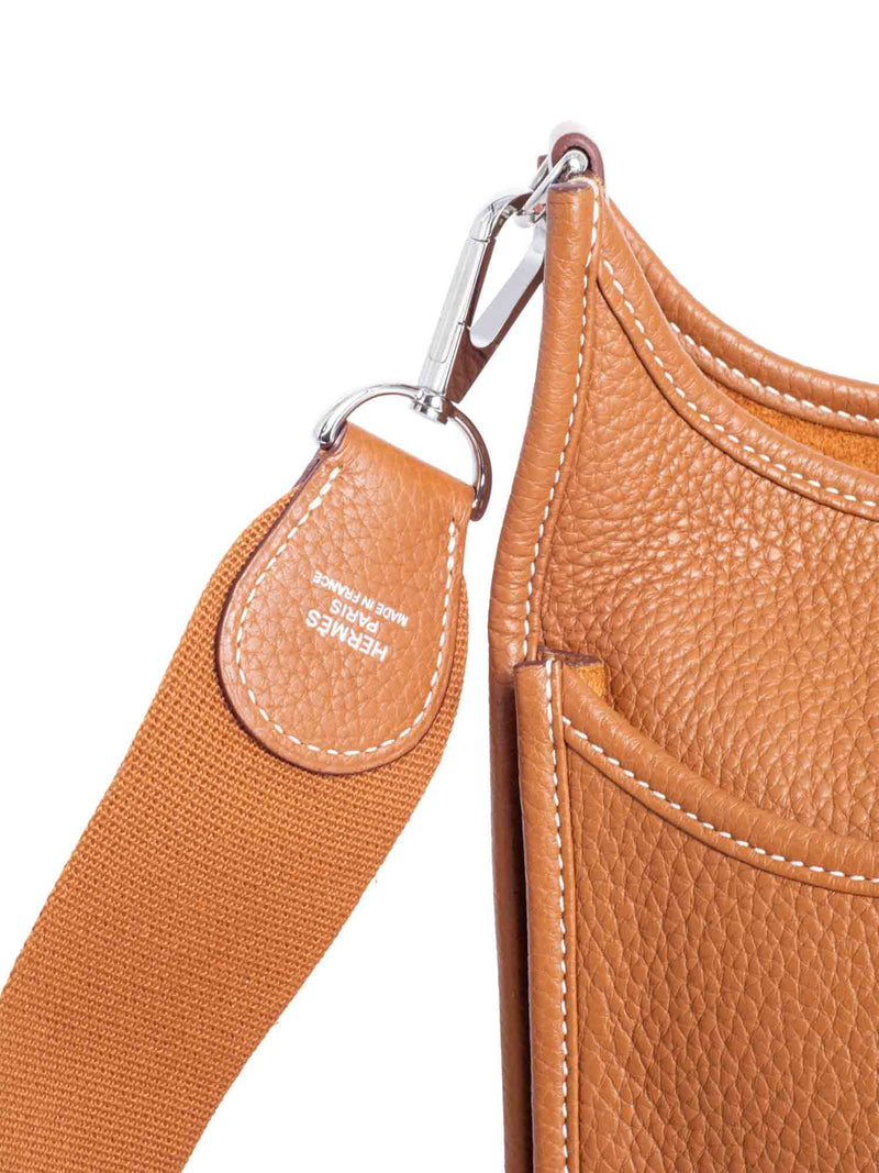 Hermes Clemence Leather Evelyne III MM Messenger Bag Gold Brown-designer resale