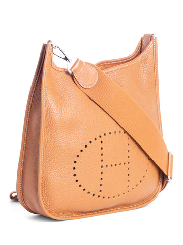 Hermes Clemence Leather Evelyne III MM Messenger Bag Gold Brown-designer resale