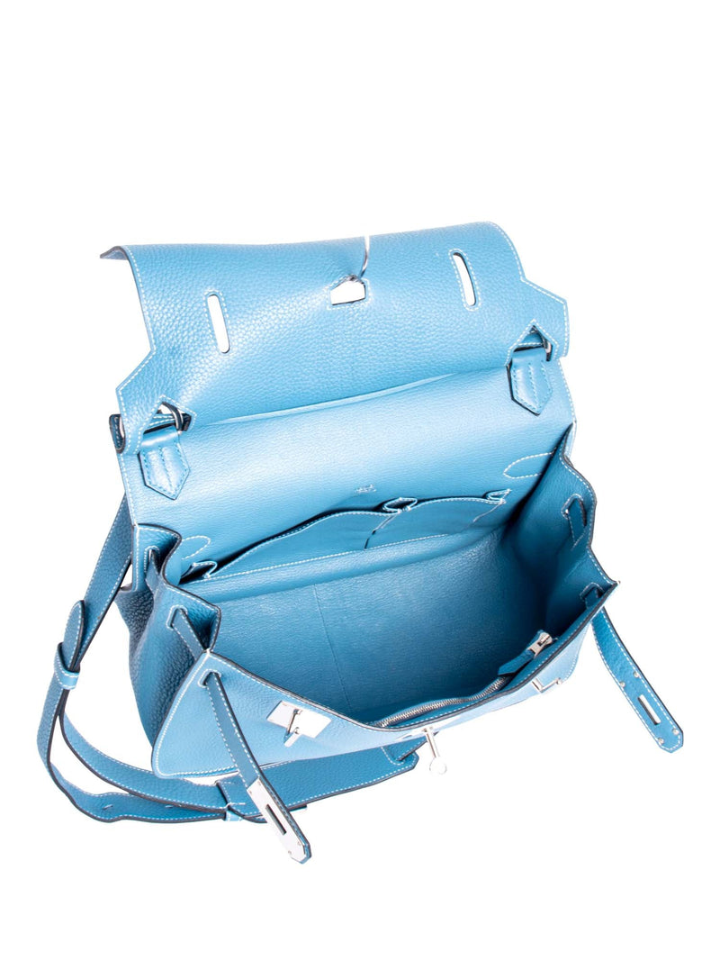 Hermes Clemence Leather Jypsiere Messenger Bag 31 Blue-designer resale