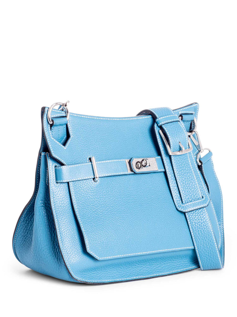 Hermes Clemence Leather Jypsiere Messenger Bag 31 Blue-designer resale