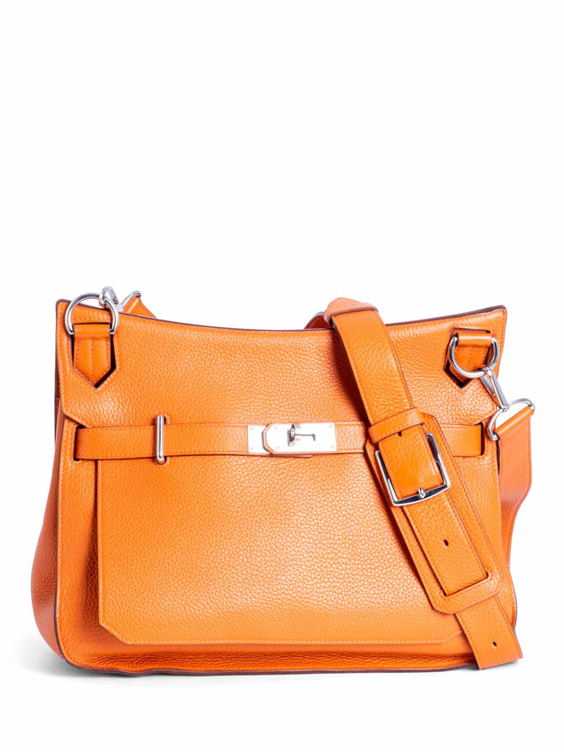 Hermes Clemence Leather Jypsiere Messenger Bag 34 Orange-designer resale