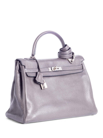 Hermes Clemence Leather Kelly Sellier 32 Grey-designer resale