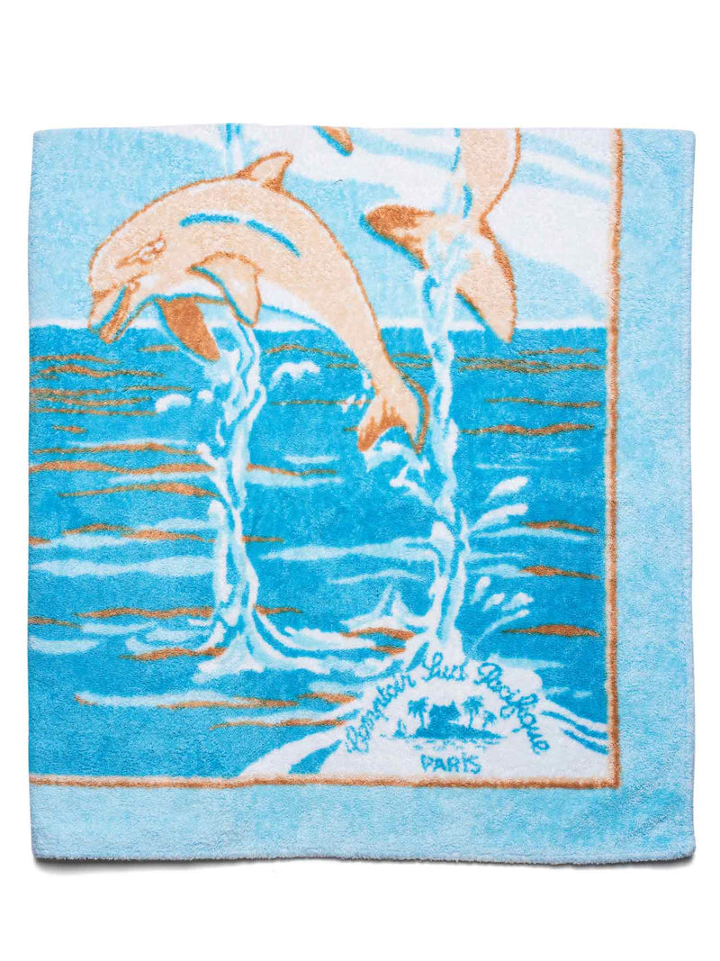 Hermes Cotton Dolphin Beach Towel Blue-designer resale
