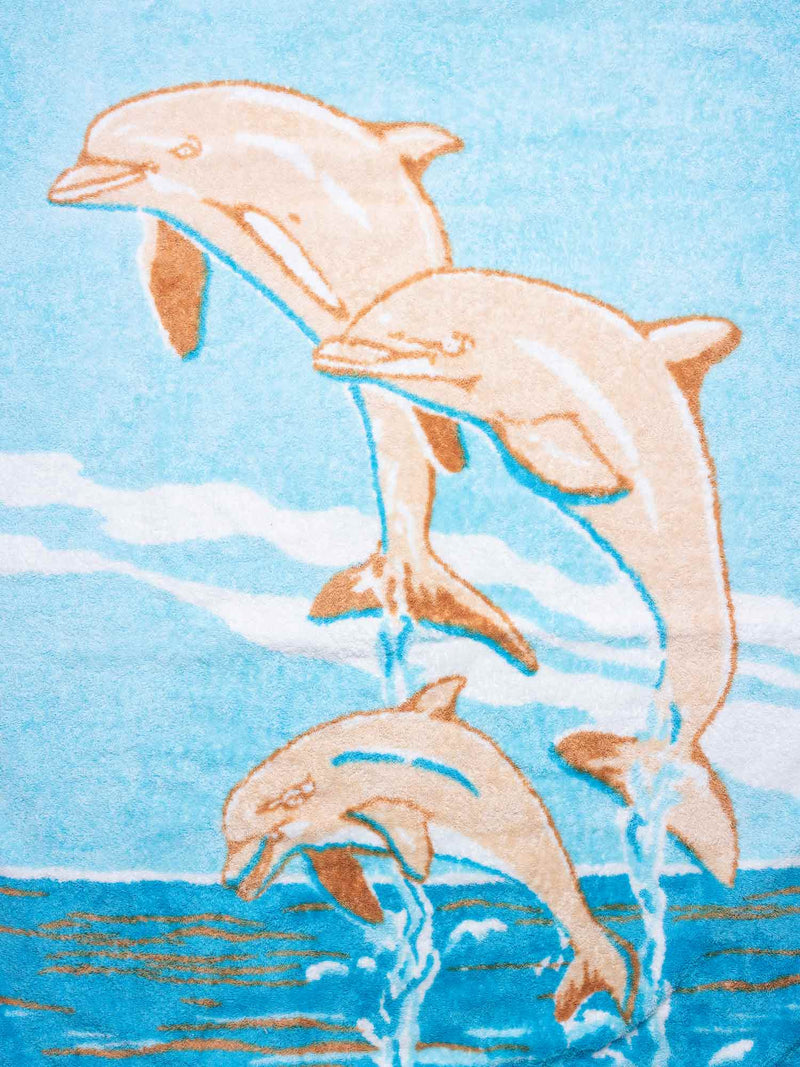 Hermes Cotton Dolphin Beach Towel Blue-designer resale