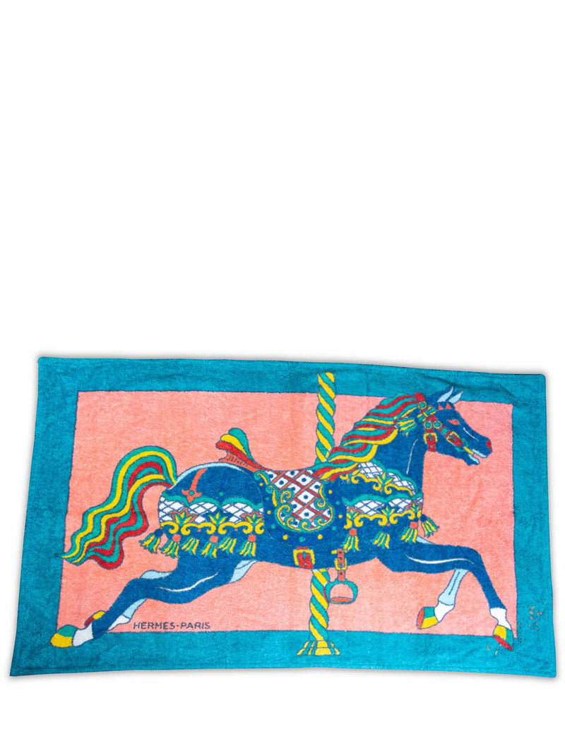 HERMES c.1980's 2pc Navy and White Horse Bit Beach Towel