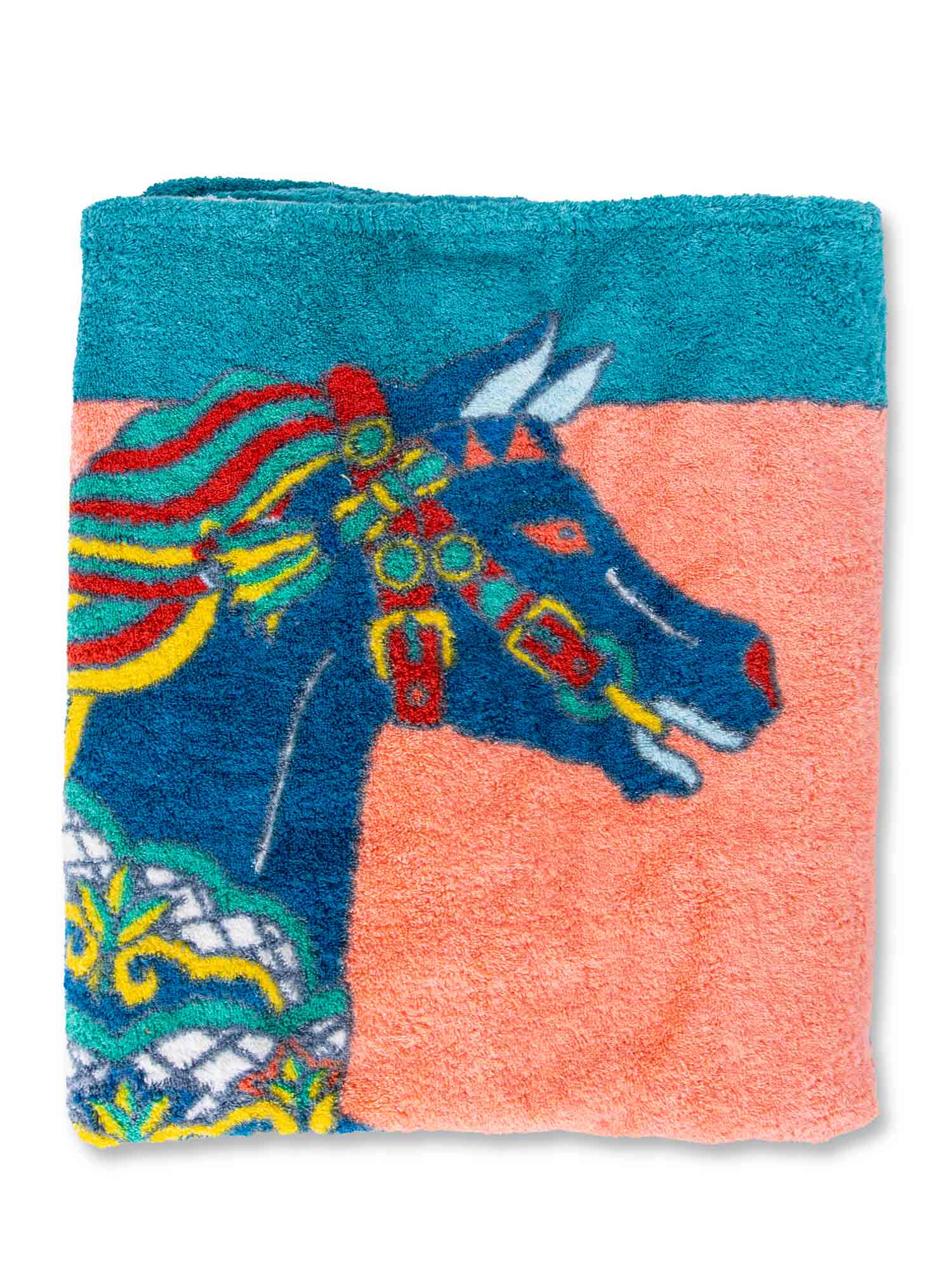 Hermes Cotton Horse Beach Towel Multi-Color-designer resale