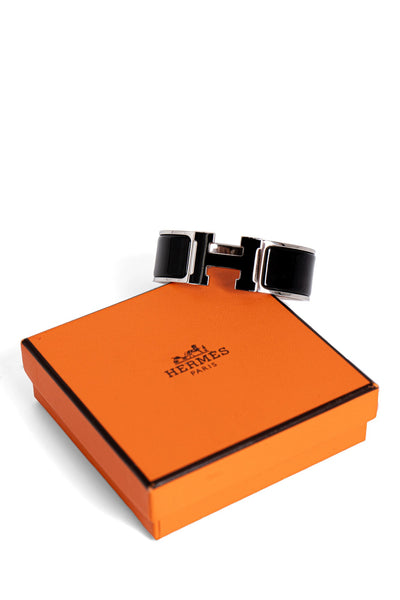 Hermes Enamel Clic Clac H Bracelet GM Black Silver