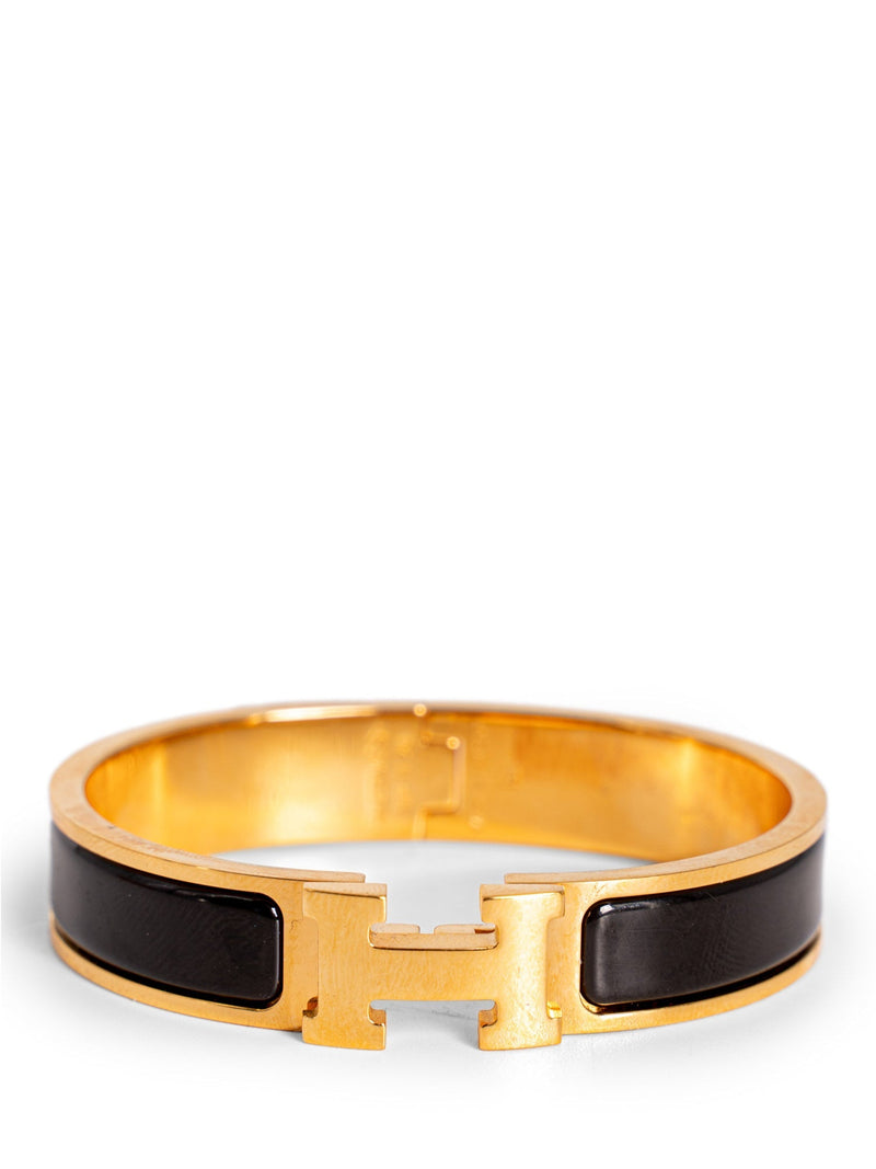Hermes Enamel Narrow Clic Clac H Bracelet PM Black-designer resale