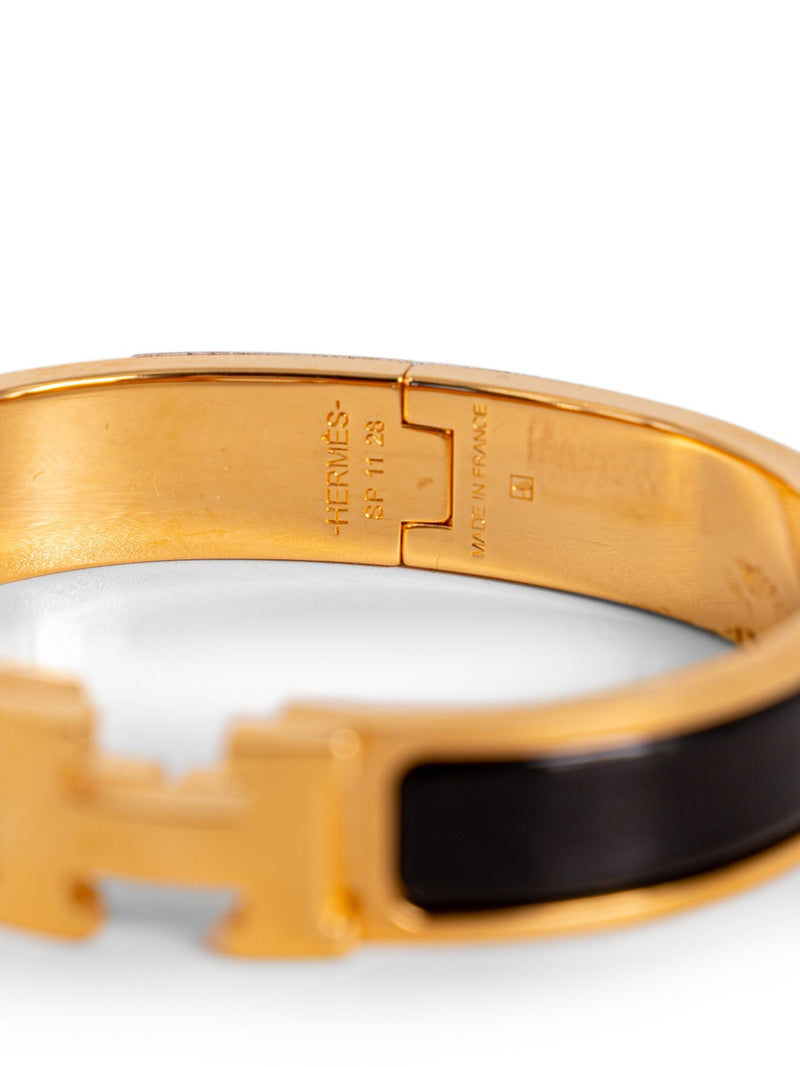 Hermes Clic Clac H Bracelet Gold-tone PM Black in Enamel with Gold-Tone - US