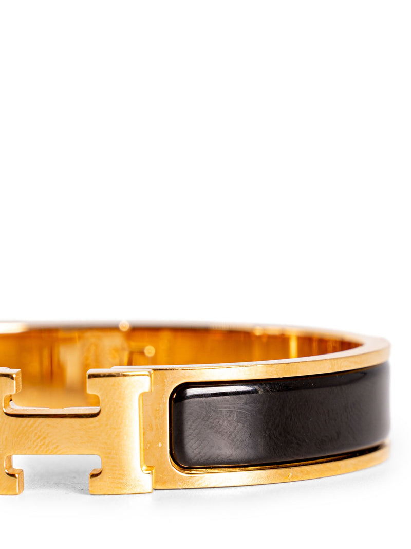 Hermes Enamel Narrow Clic Clac H Bracelet PM Black-designer resale