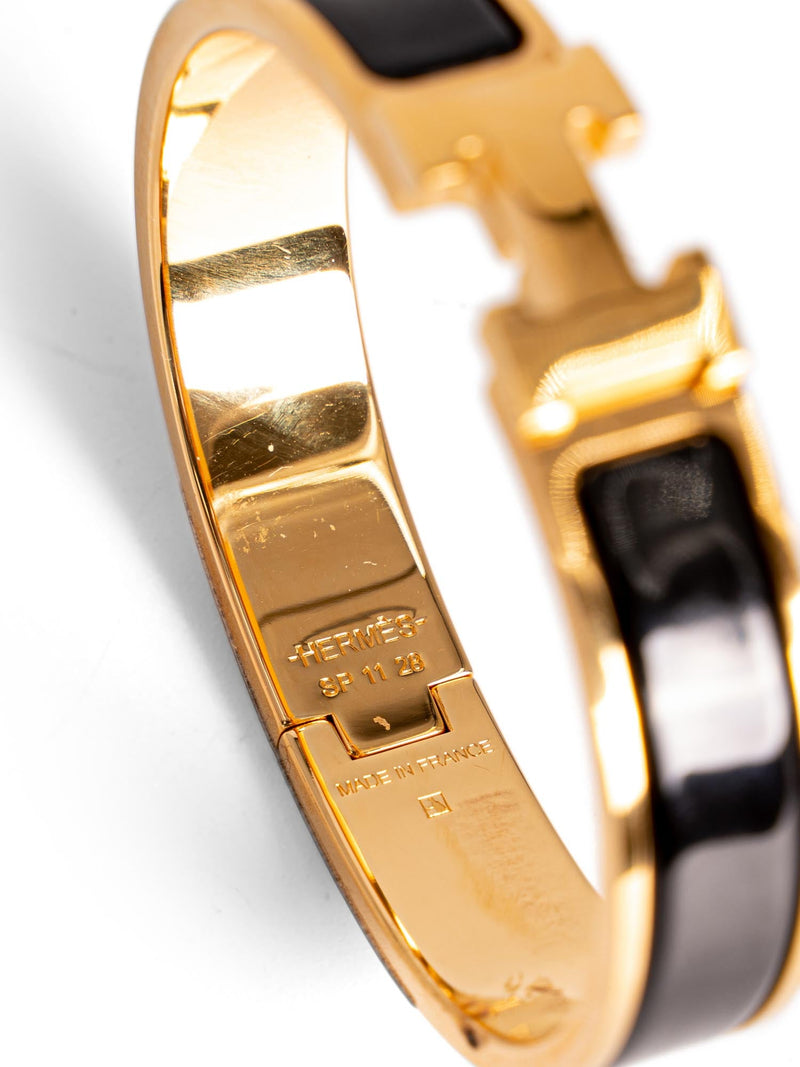 Hermes Enamel Narrow Clic Clac H Bracelet PM Black-designer resale
