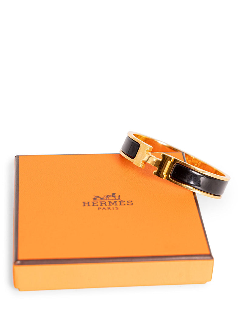 Hermes Enamel Narrow Clic Clac H Bracelet PM Black-designer resale