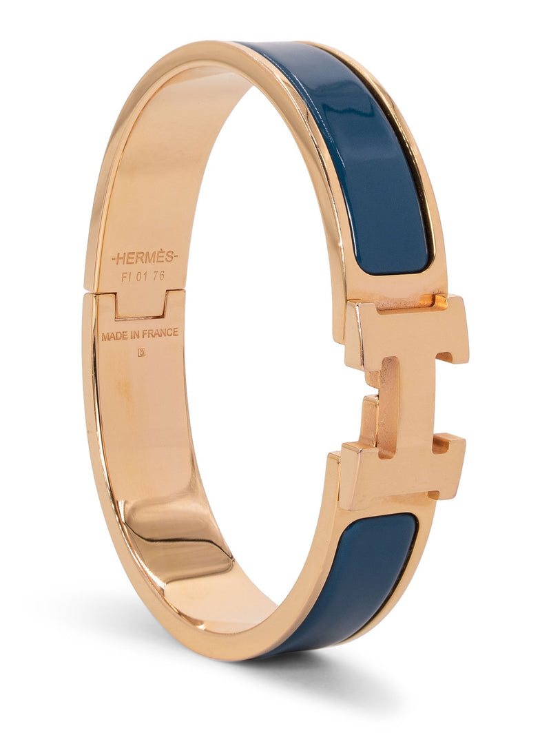 Hermes Clic H Diamond Bangle Bracelet in 18k Rose Gold