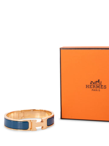 Hermes Enamel Narrow Clic Clac H Bracelet PM Blue-designer resale