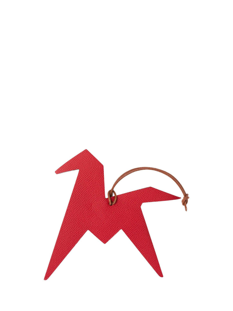 Hermes Epsom Togo Origami Pegase Horse Bag Charm Red Taupe-designer resale