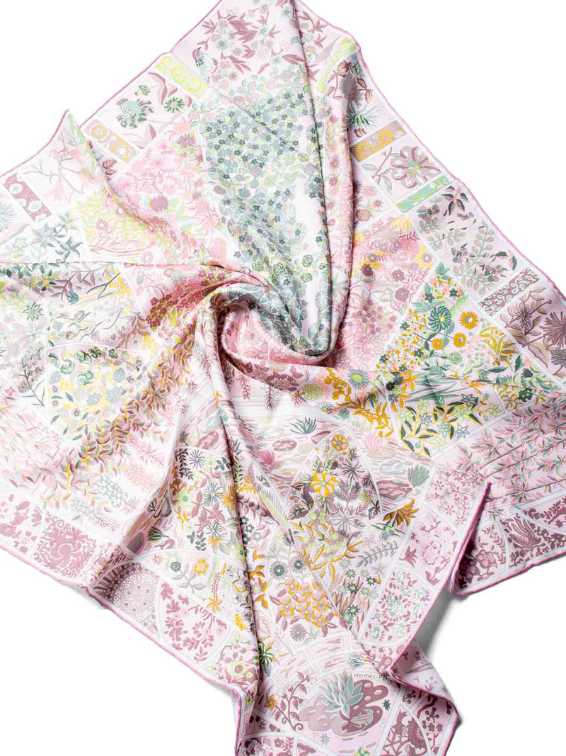 Hermes "Fleurs De Giverny" Silk Scarf Pink-designer resale