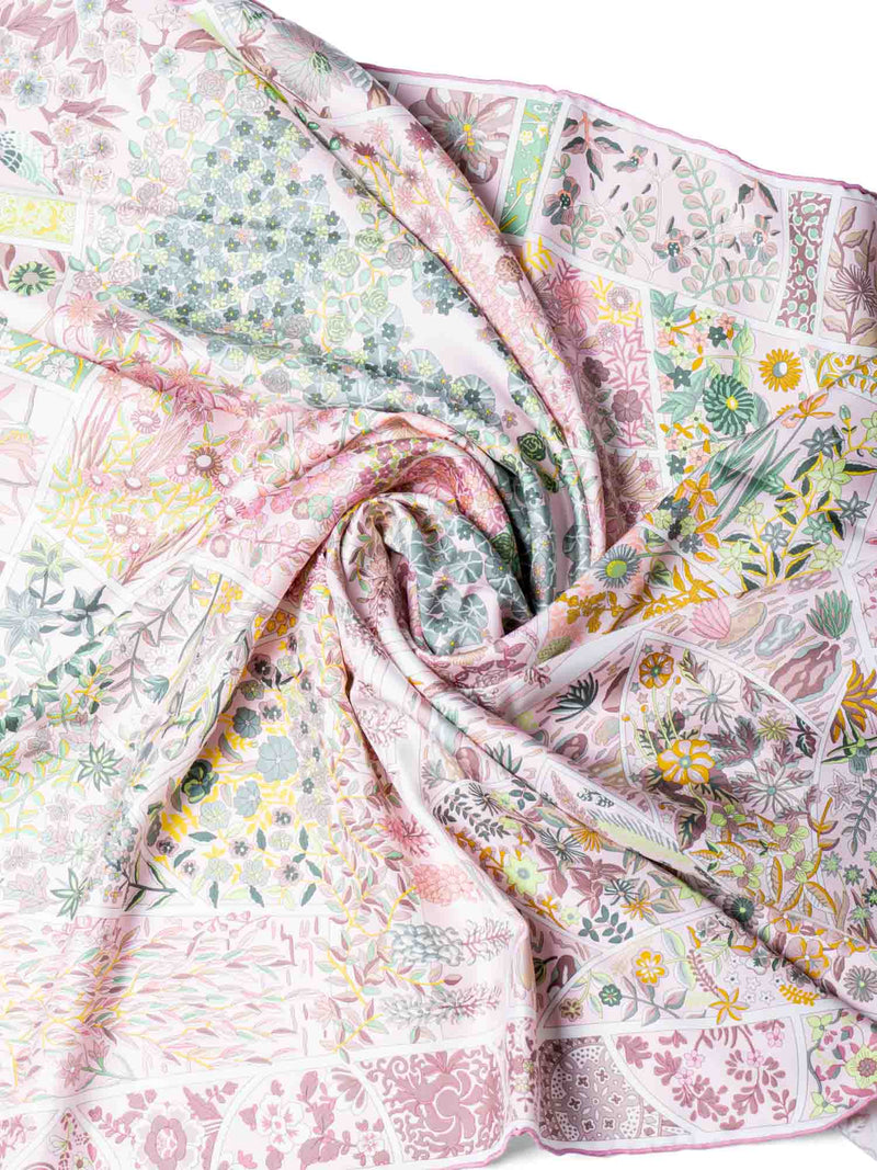 Hermes "Fleurs De Giverny" Silk Scarf Pink-designer resale