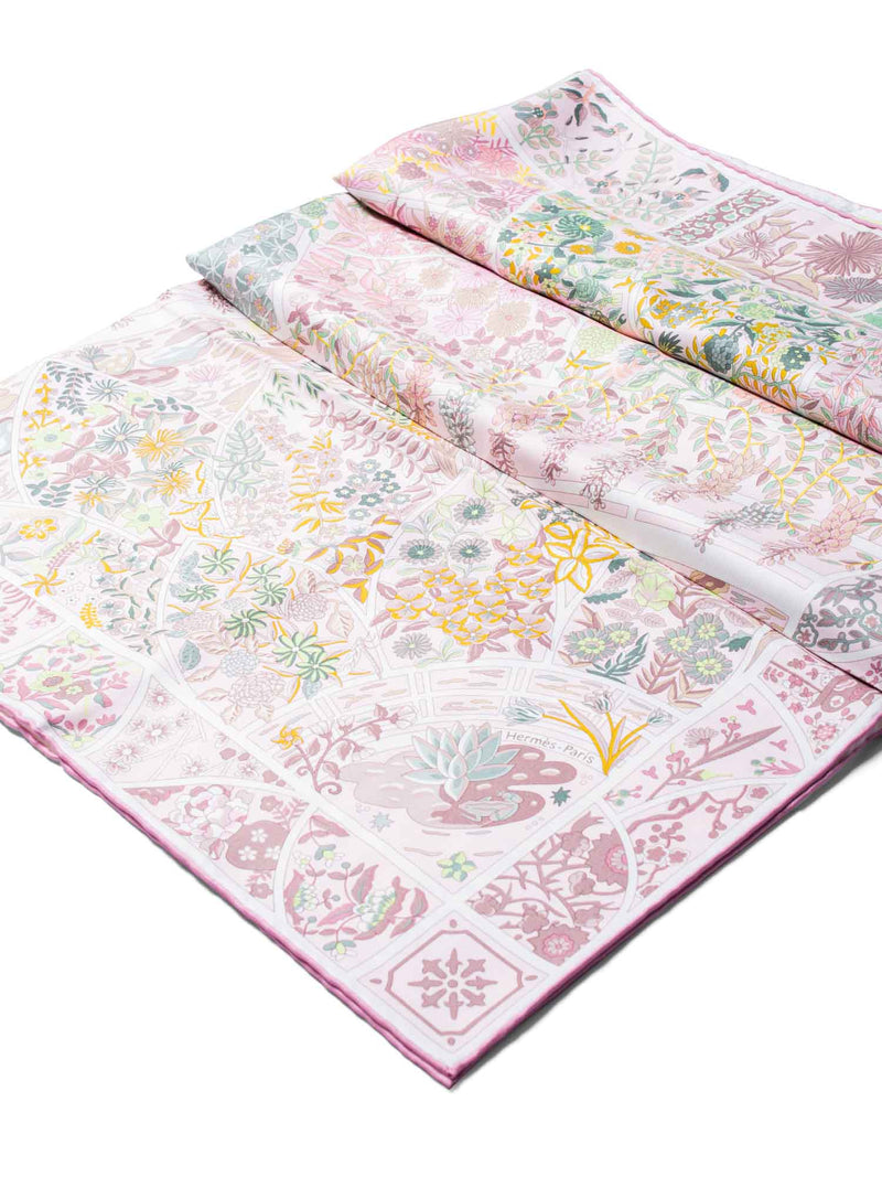 Hermes "Fleurs De Giverny" Silk Scarf Pink-designer resale