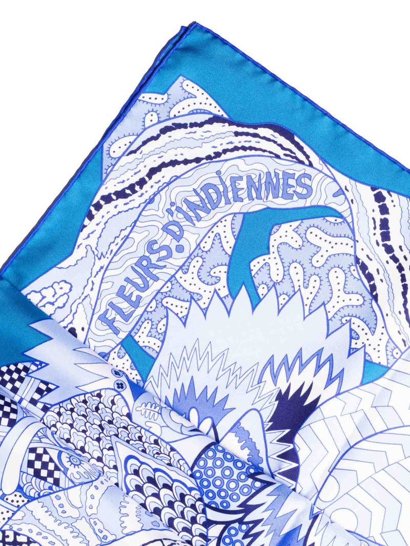 Hermes Fleurs D'indiennes Silk Scarf 90 Blue