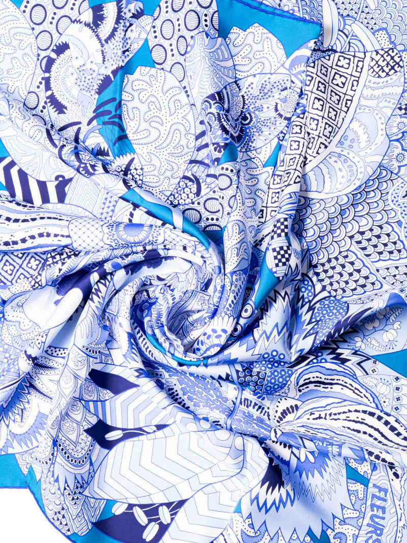 Hermes Fleurs D'indiennes Silk Scarf 90 Blue-designer resale