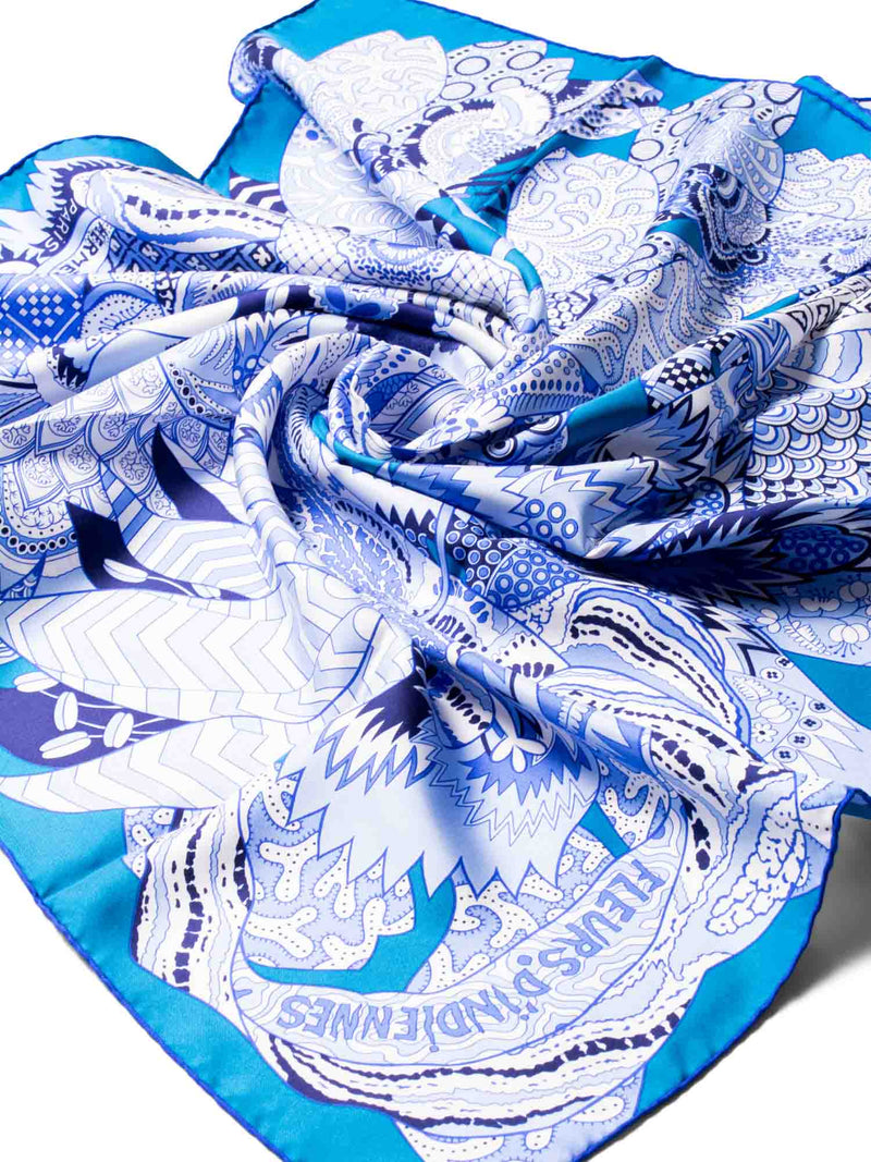 Hermes Fleurs D'indiennes Silk Scarf 90 Blue-designer resale