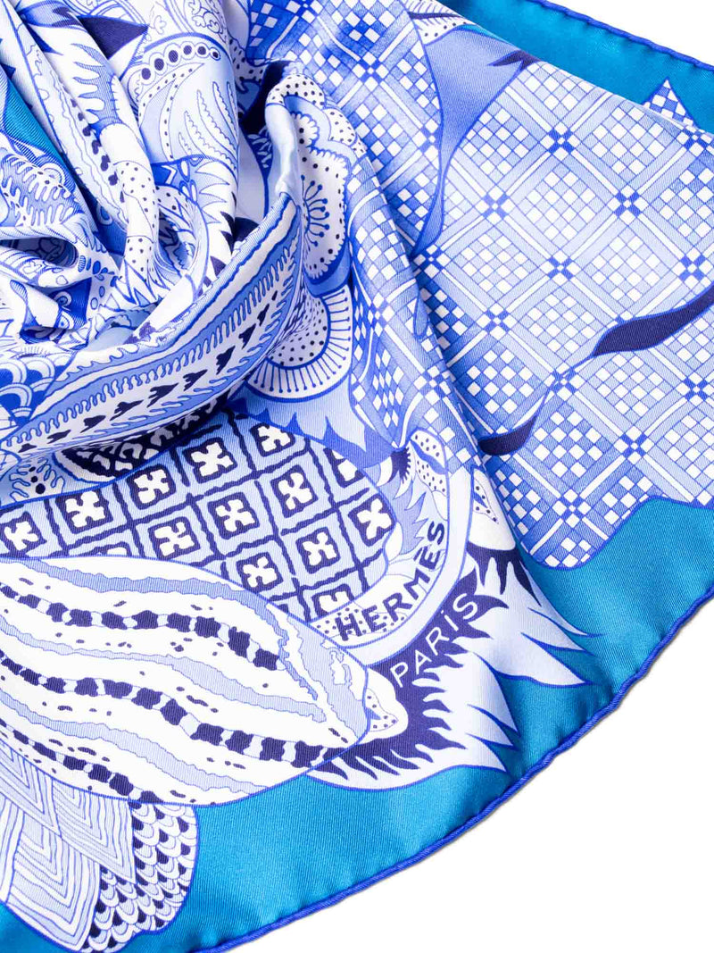 Hermes Fleurs D'indiennes Silk Scarf 90 Blue-designer resale