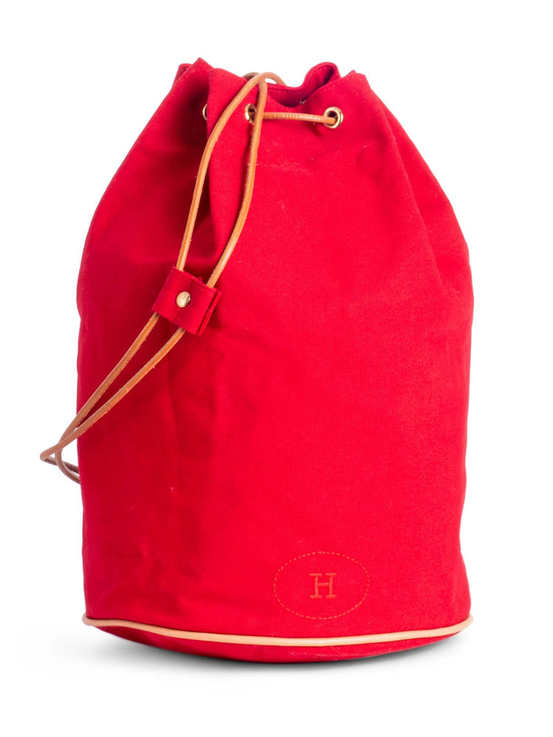 Hermes H Logo Canvas Leather 2 Way Backpack Bucket Bag Red-designer resale