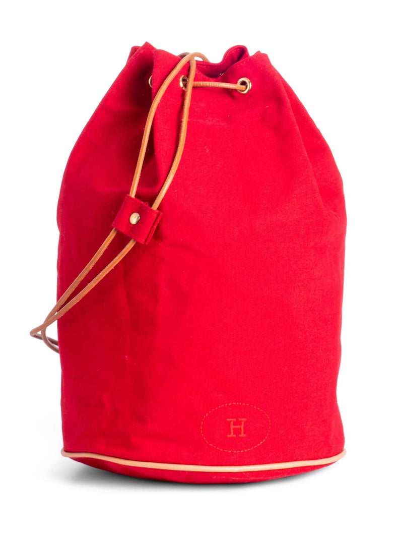 Hermes H Logo Canvas Leather 2 Way Backpack Bucket Bag Red