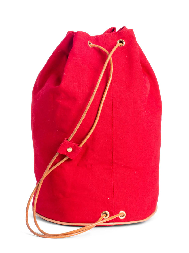 Hermes H Logo Canvas Leather 2 Way Backpack Bucket Bag Red-designer resale