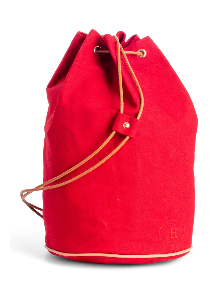 Hermes H Logo Canvas Leather 2 Way Backpack Bucket Bag Red-designer resale