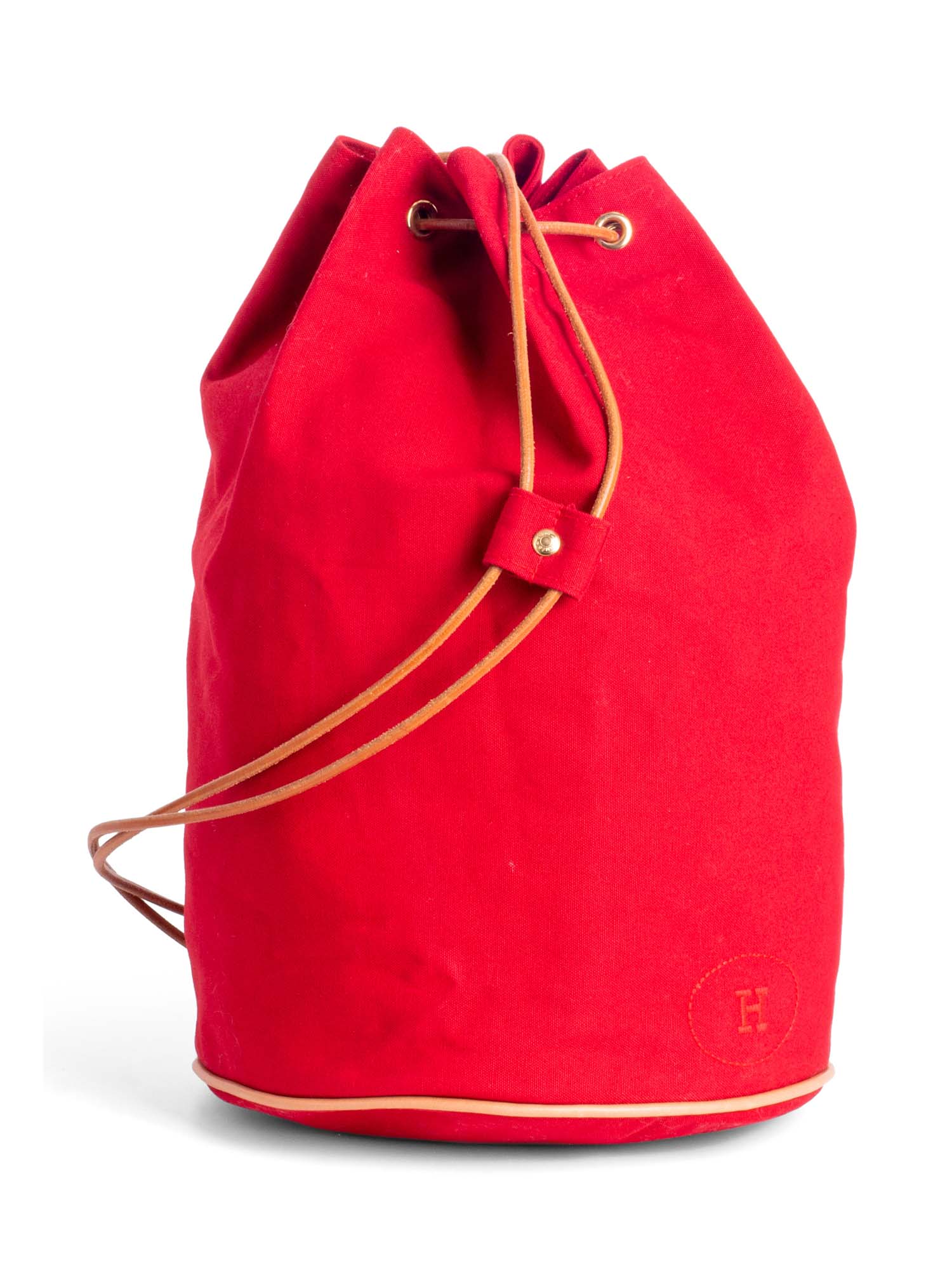 Hermes H Logo Canvas Leather 2 Way Backpack Bucket Bag Red