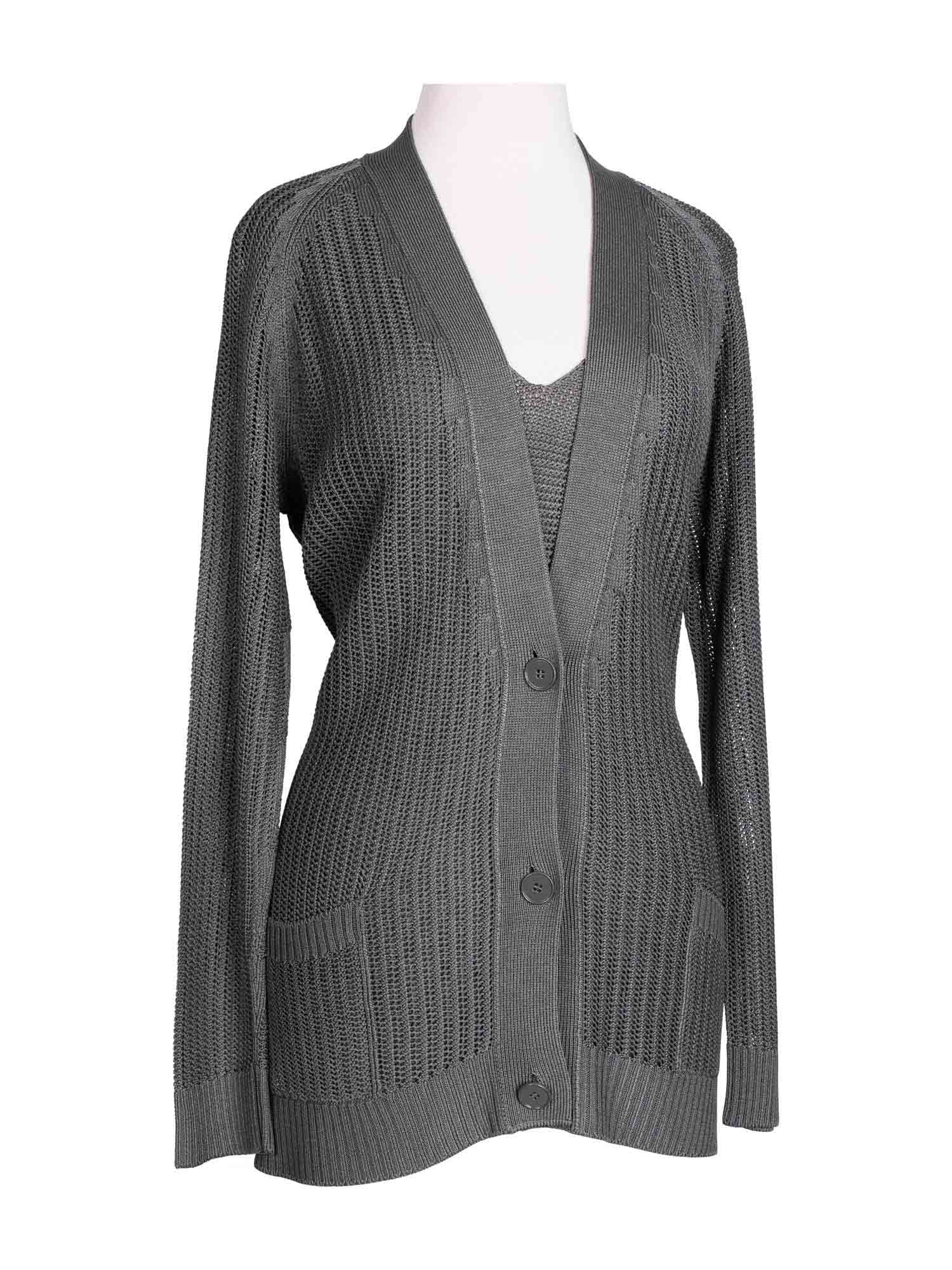 Hermes Knit Button Down Cardigan Top Set Green-designer resale