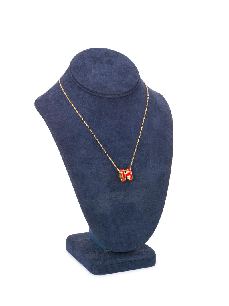 Hermes Lacquered Gold Pop H Pendant Necklace Red-designer resale