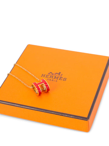 Hermes Lacquered Gold Pop H Pendant Necklace Red-designer resale