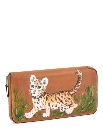 Hermes Leather Azap Classique Hand Painted Long Wallet Brown-designer resale