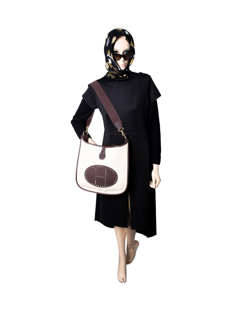 Hermes Leather Canvas Evelyne Messenger Bag Brown-designer resale
