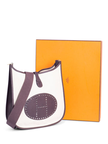Hermes Leather Canvas Evelyne Messenger Bag Brown-designer resale