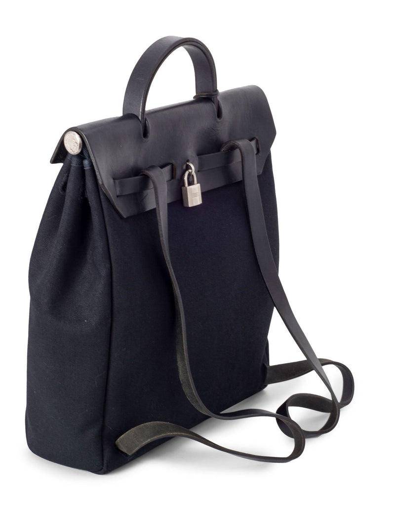 Hermes Leather Canvas HerBag Backpack Black-designer resale