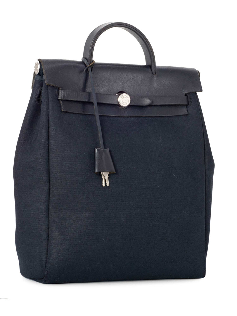 Hermes Leather Canvas HerBag Backpack Black-designer resale