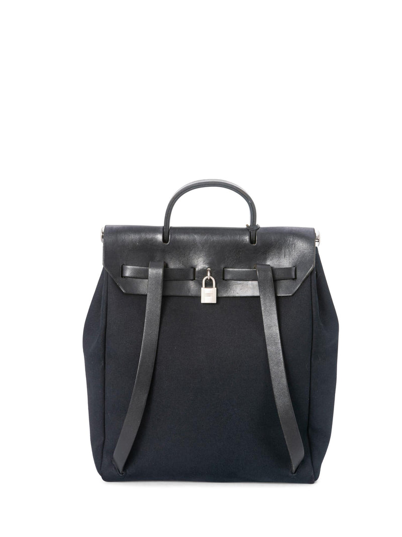 Hermes Leather Canvas HerBag Backpack Black