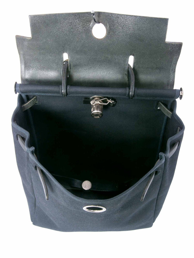 Hermes Leather Canvas HerBag Backpack Black-designer resale