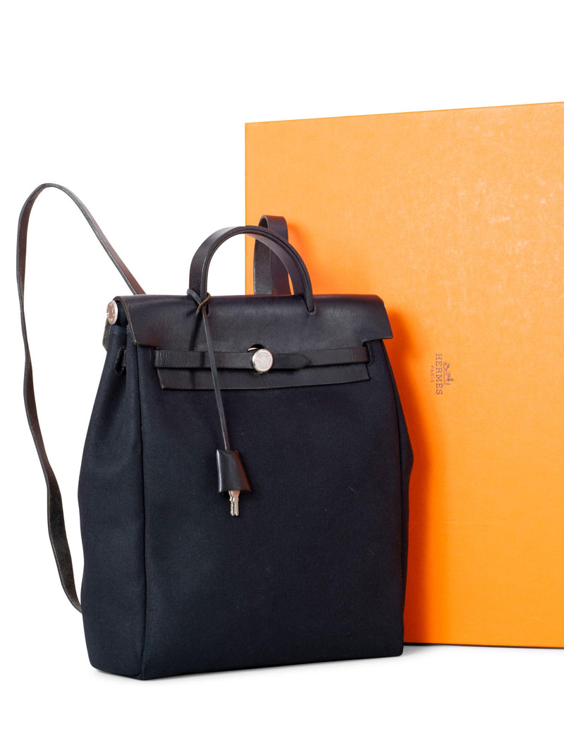 HERMES Herbag Canvas Leather Backpack Bag Beige