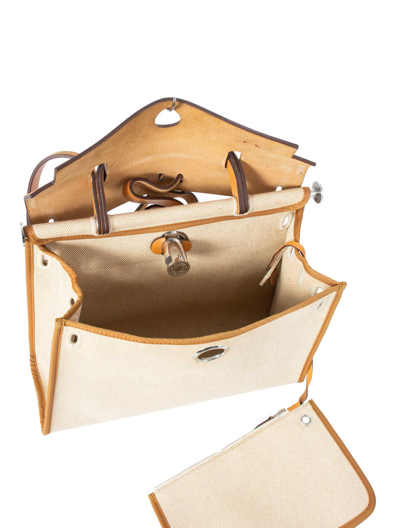 Hermes Leather Canvas Herbag Ivory Brown