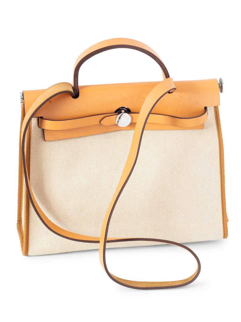 Hermes Leather Canvas Herbag Ivory Brown-designer resale