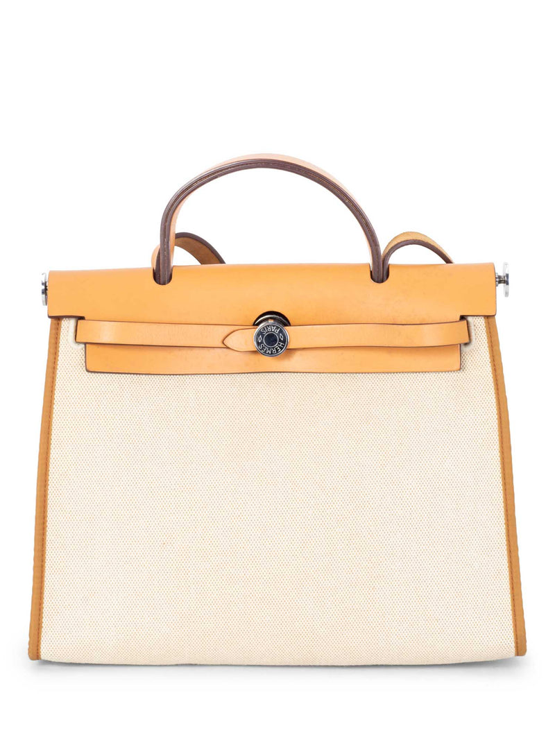 Hermes Leather Canvas Herbag Ivory Brown