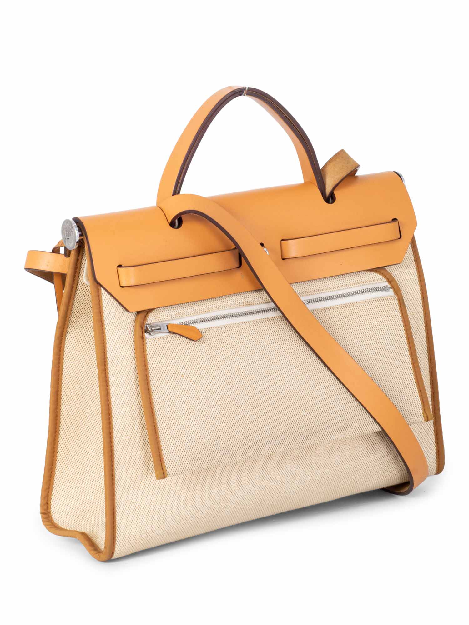 Hermes Leather Canvas Herbag Ivory Brown-designer resale