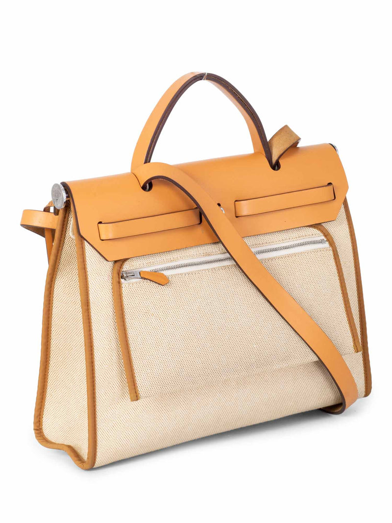 Hermes Leather Canvas Herbag Ivory Brown