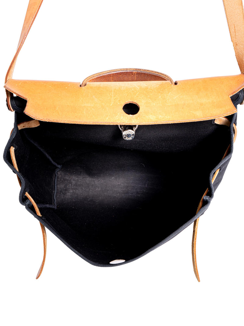 Hermes Leather Canvas Herbag Weekender 40 Black Beige-designer resale