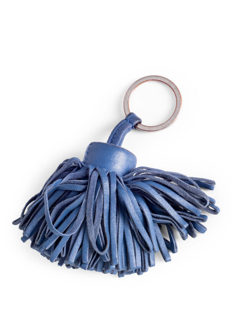 Hermes Leather Carmen Tassel Key Ring Blue-designer resale